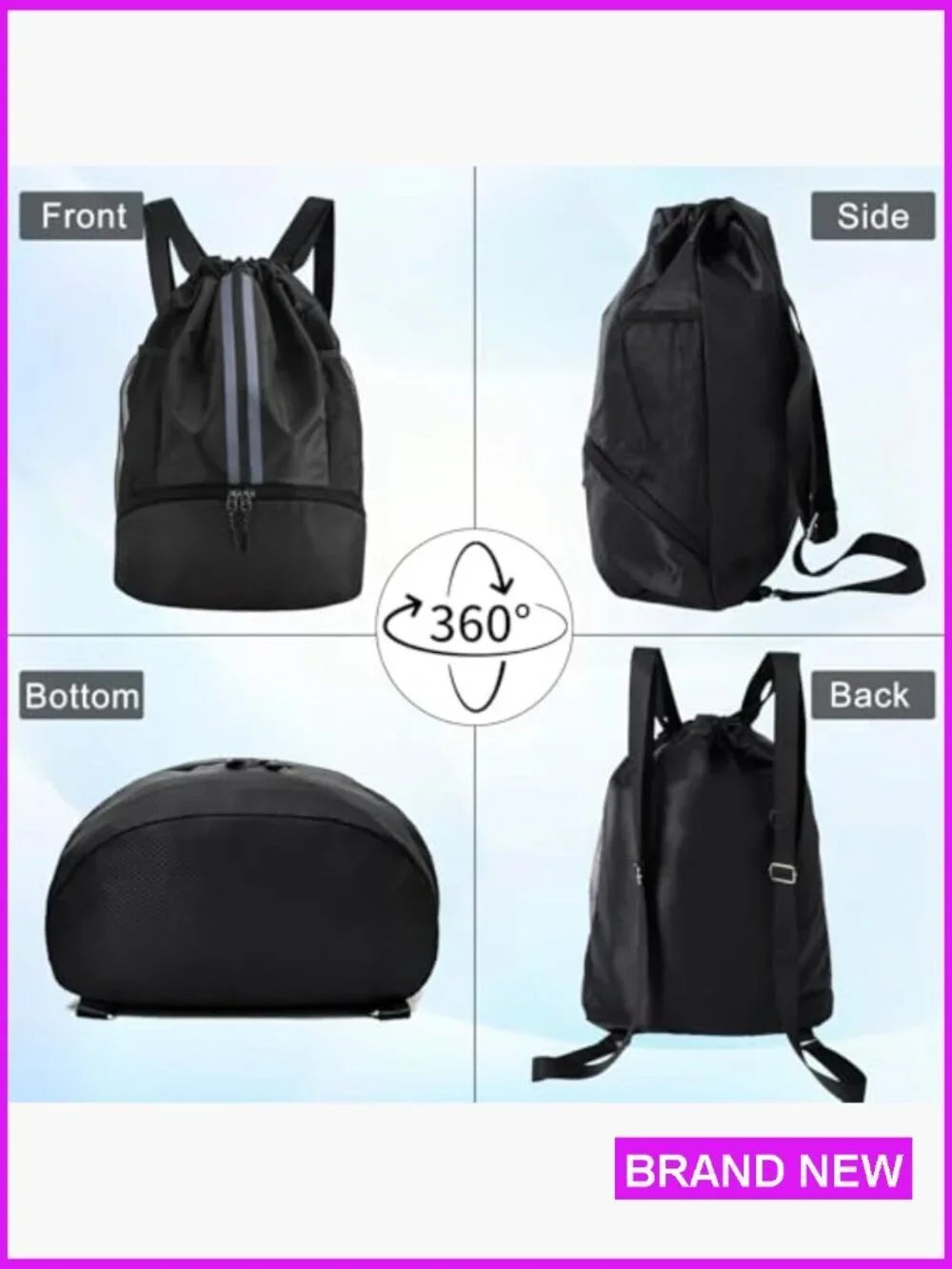 Drawstring Backpack with Shoe Compartment Water Resistant Gym Bag Sports String